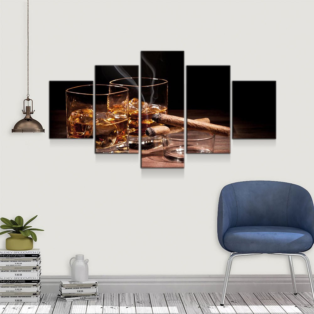 Cigar and Bourbon 5-Piece Framed Canvas Wall Art