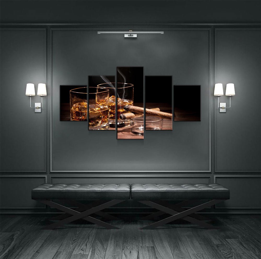 Cigar and Bourbon 5-Piece Framed Canvas Wall Art
