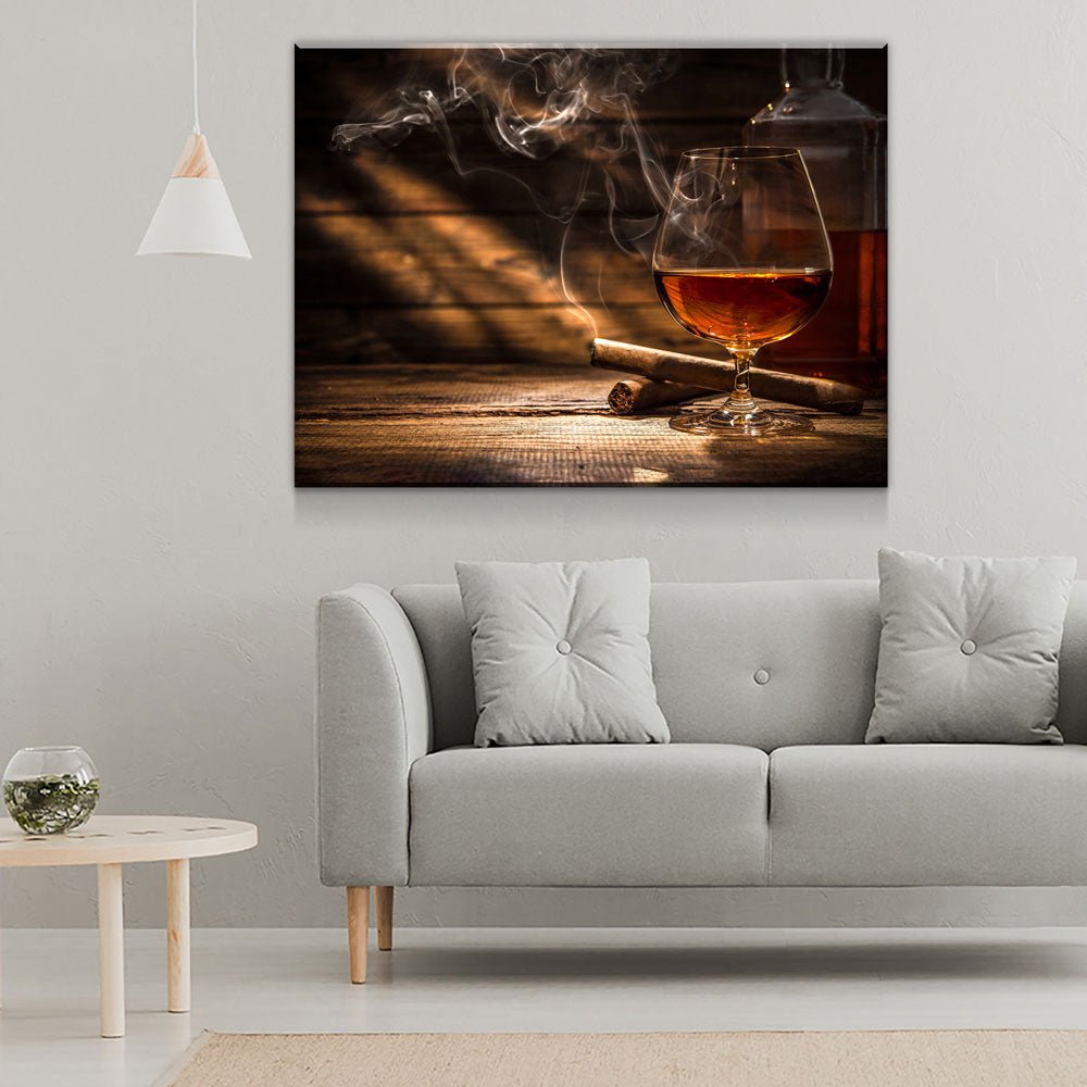 Cigar And Bourbon Canvas Wall Art, Bourbon Art, Cigar Art For Office Or Man Cave