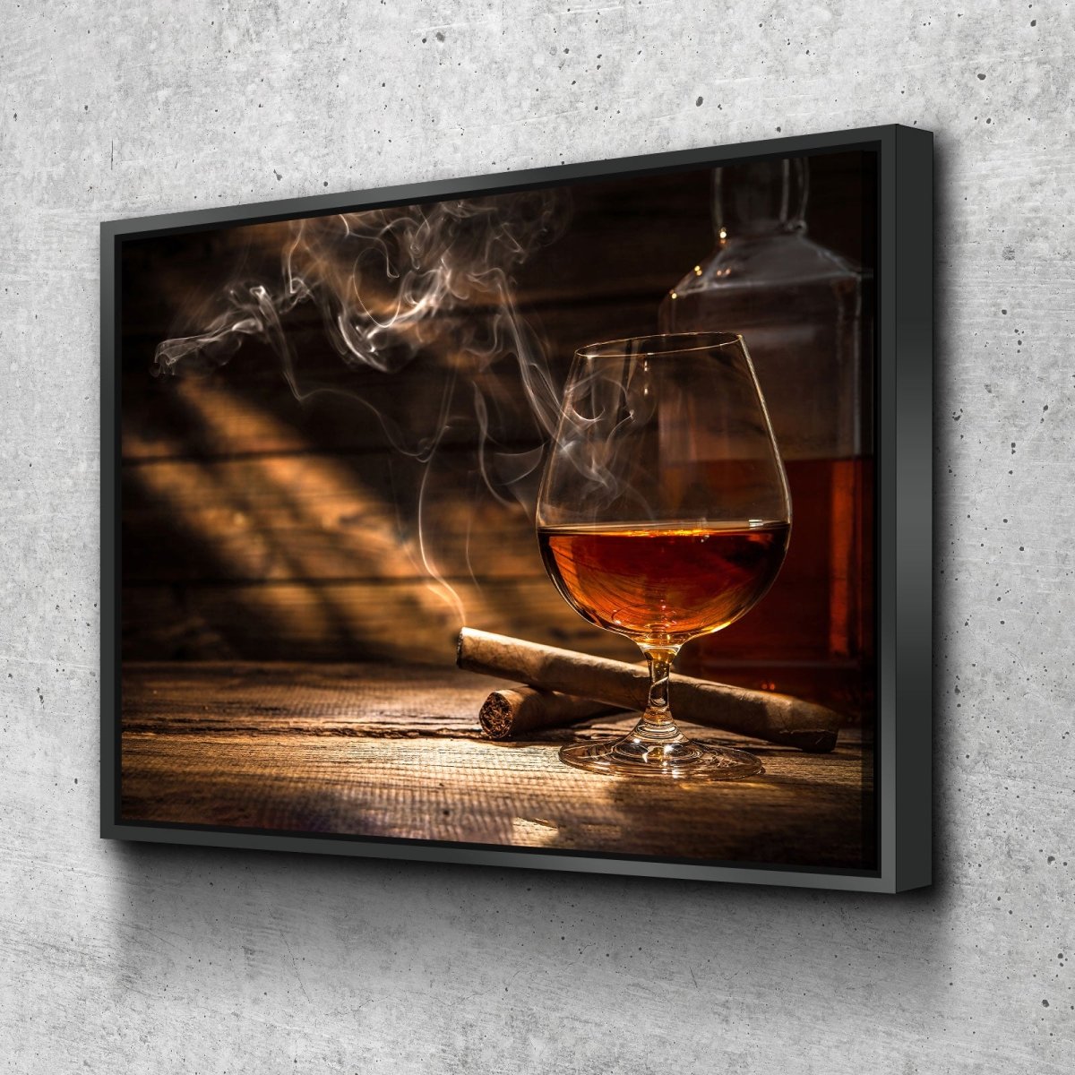 Cigar And Bourbon Canvas Wall Art, Bourbon Art, Cigar Art For Office Or Man Cave With Floating Frame