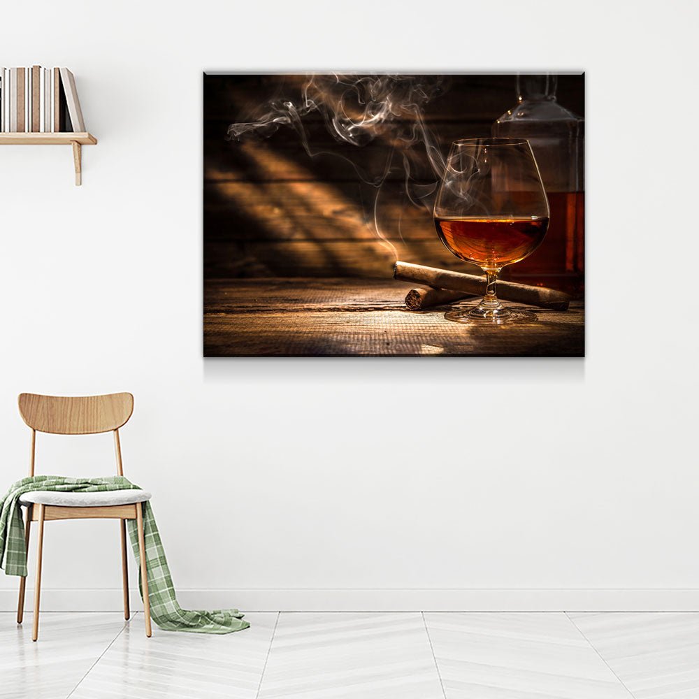 Cigar And Bourbon Canvas Wall Art, Bourbon Art, Cigar Art For Office Or Man Cave