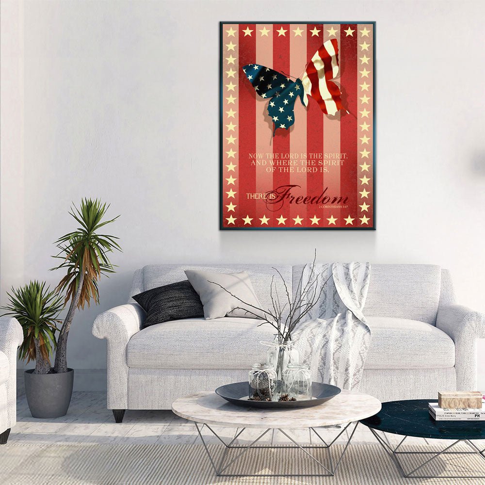 Freedom Wings Canvas Wall Art, 2 Corinthians 3:17 Verse, Patriotic Decor