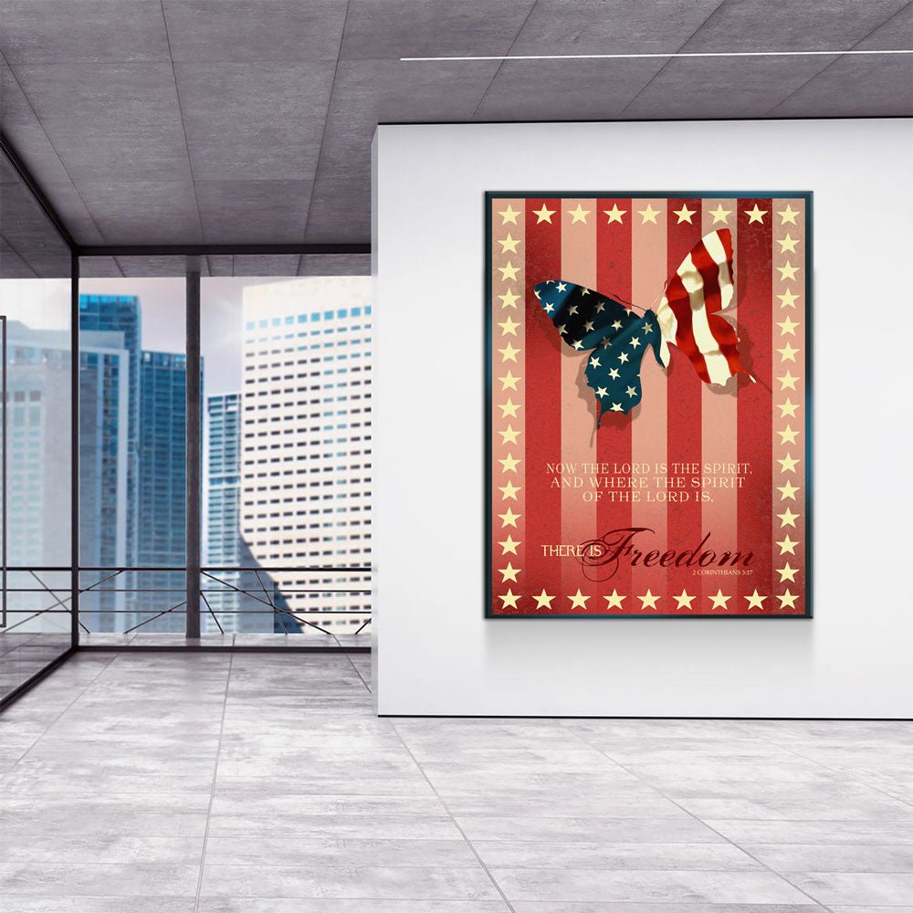 Freedom Wings Canvas Wall Art, 2 Corinthians 3:17 Verse, Patriotic Decor Gallery Wrap