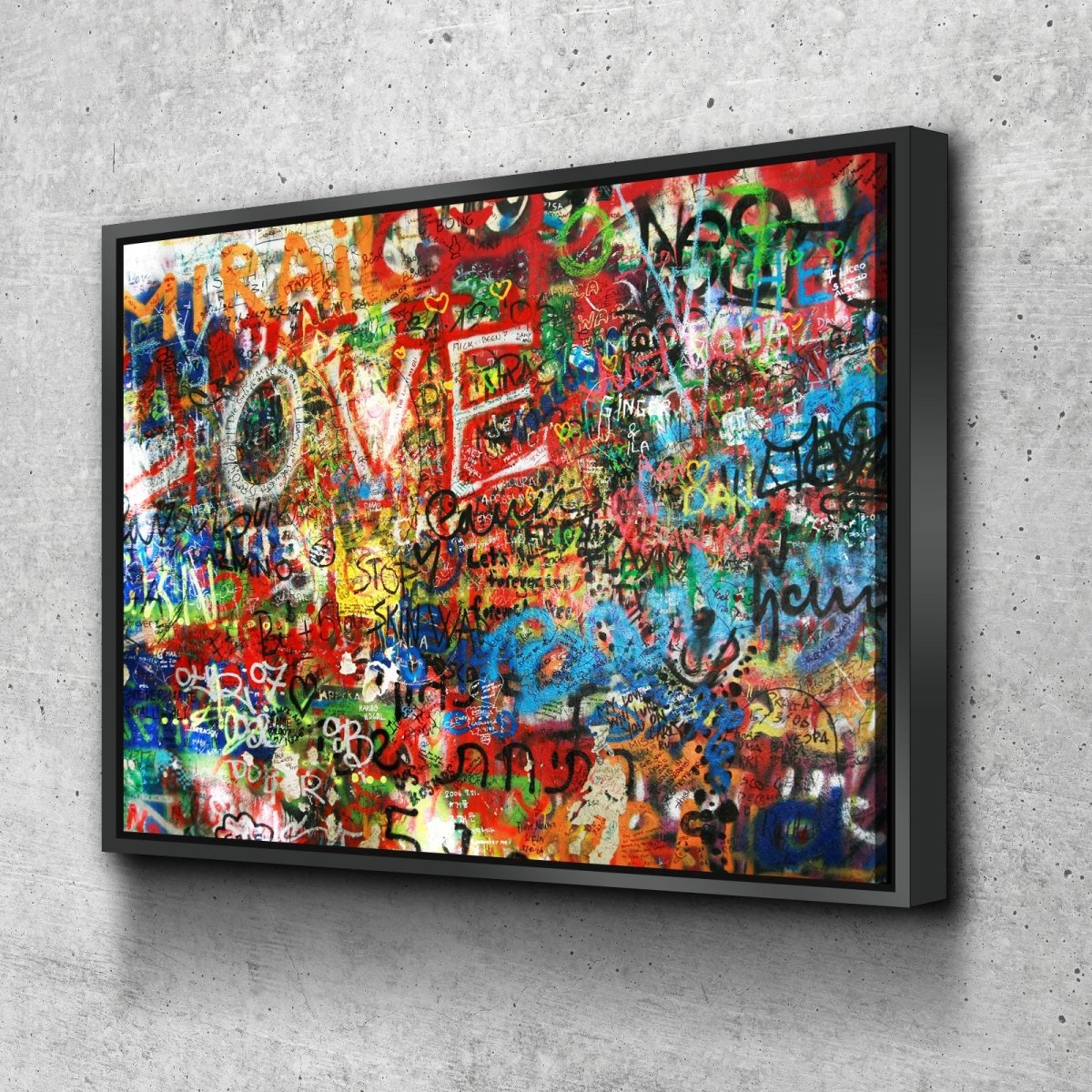 Graffiti on The Lennon Wall Canvas Wall Art Floating Frame