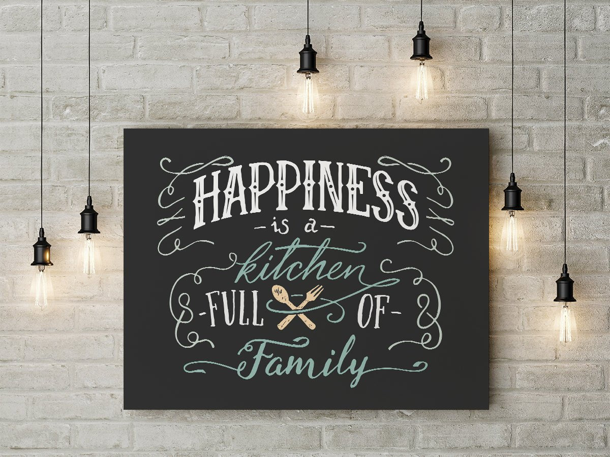 Happiness Is A Kitchen Full Of Family Framed Canvas Wall Art Kitchen Decor 40 X 30 inch