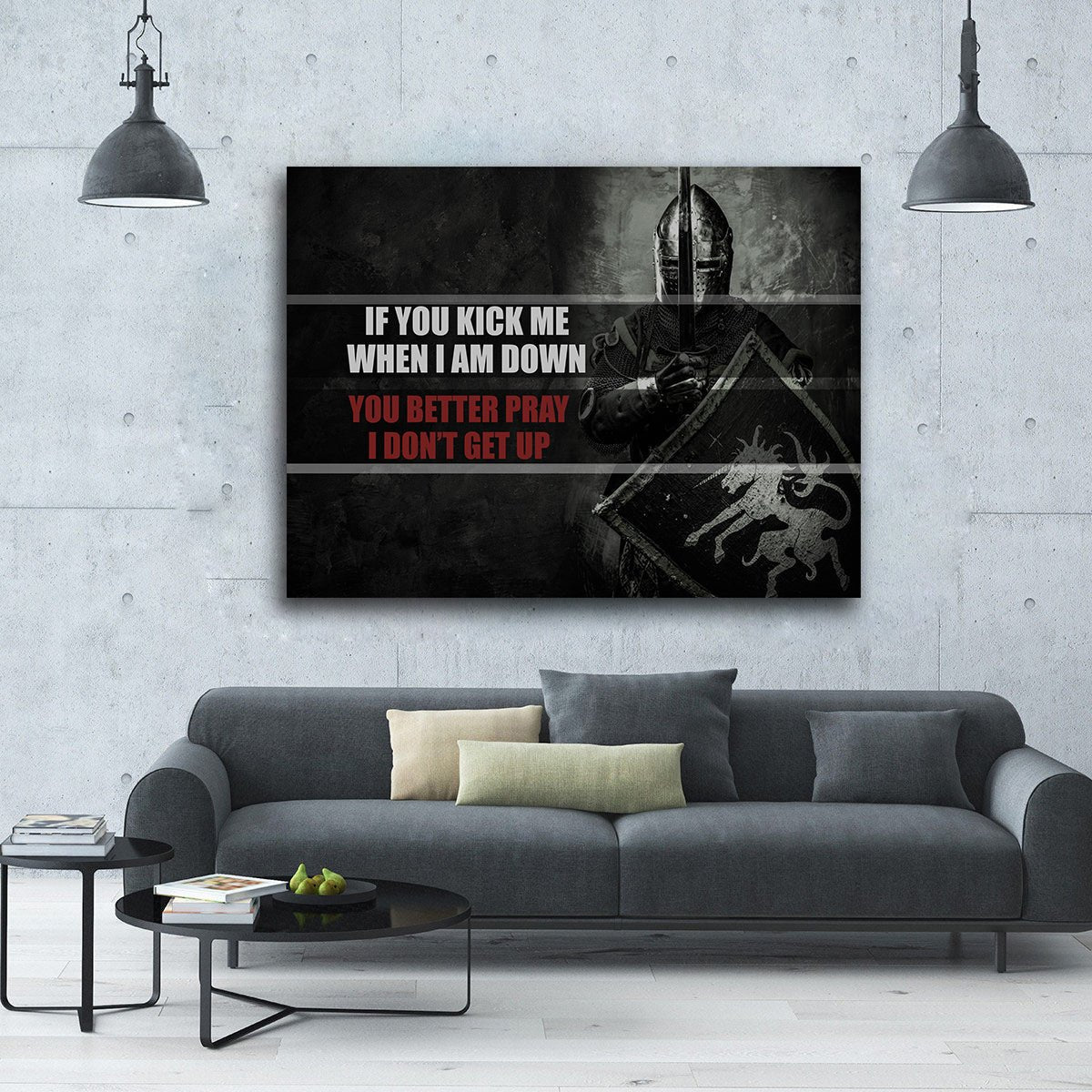 If You Kick Me When I'm Down Motivational Framed Wall Art Canvas Decor Medieval Art