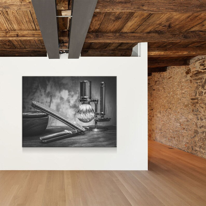 Barber Shop Decor B&W Canvas Wall Art, Barber Shop Decorating, Barber Decor