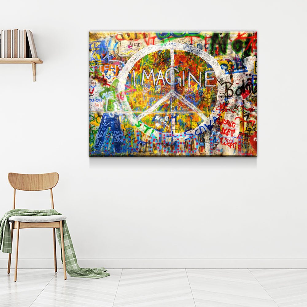 Imagine Wall, Graffiti on The Lennon Wall Canvas Wall Art