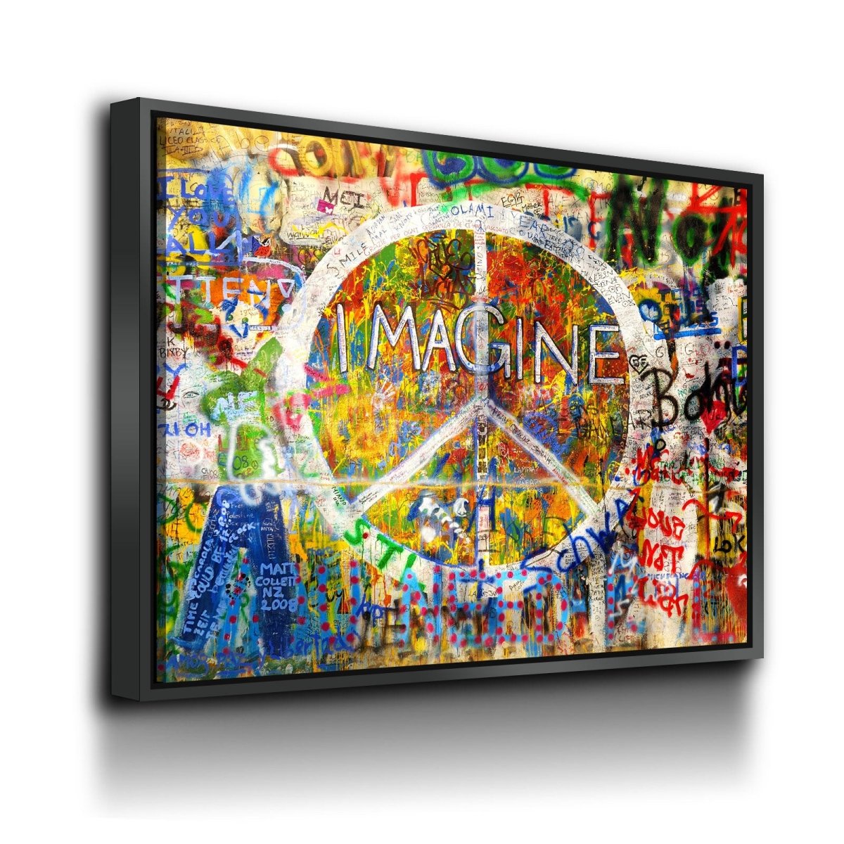 Imagine Wall, Graffiti on The Lennon Wall Canvas Wall Art Gallery Wrap With Floating Frame