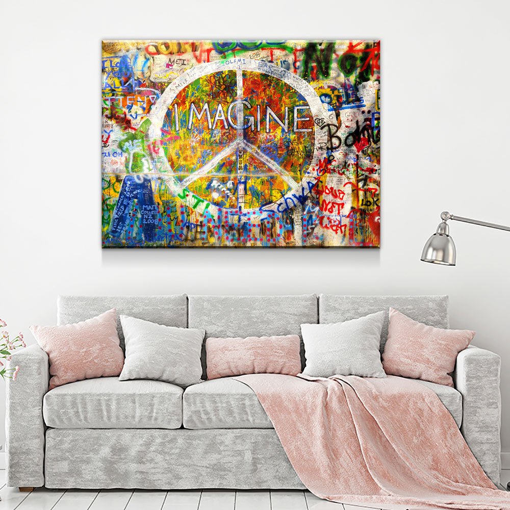 Imagine Wall, Graffiti on The Lennon Wall Canvas Wall Art