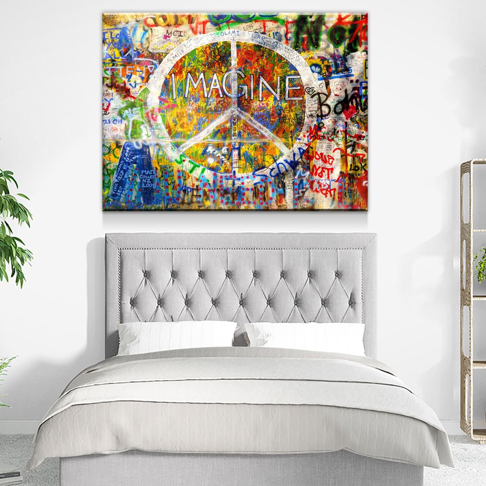 Imagine Wall, Graffiti on The Lennon Wall Canvas Wall Art