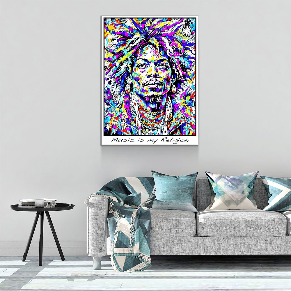 Music is my Religion Canvas Wall Art, Hendrix Decor Gallery Wrap