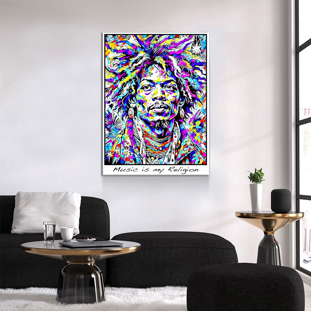 Music is my Religion Canvas Wall Art, Hendrix Decor
