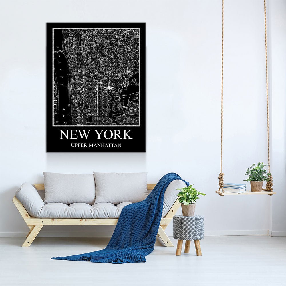 New York Upper Manhattan Map Canvas Wall Art, New York Map, Upper Manhattan Map, 1880 New York Map