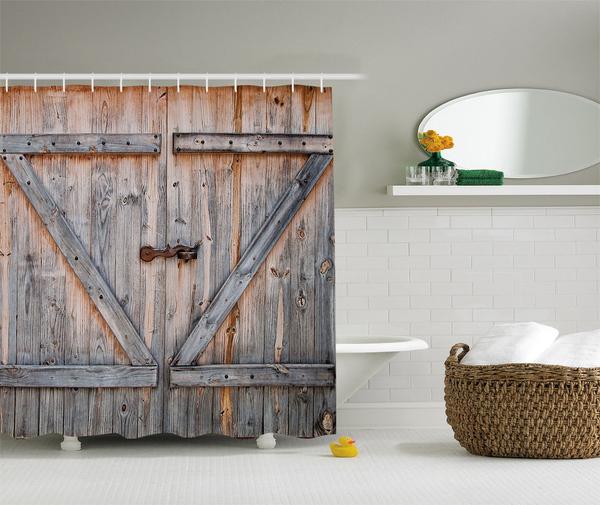 Old Barn Door Shower Curtain Rustic Vintage Farm Door Bathroom