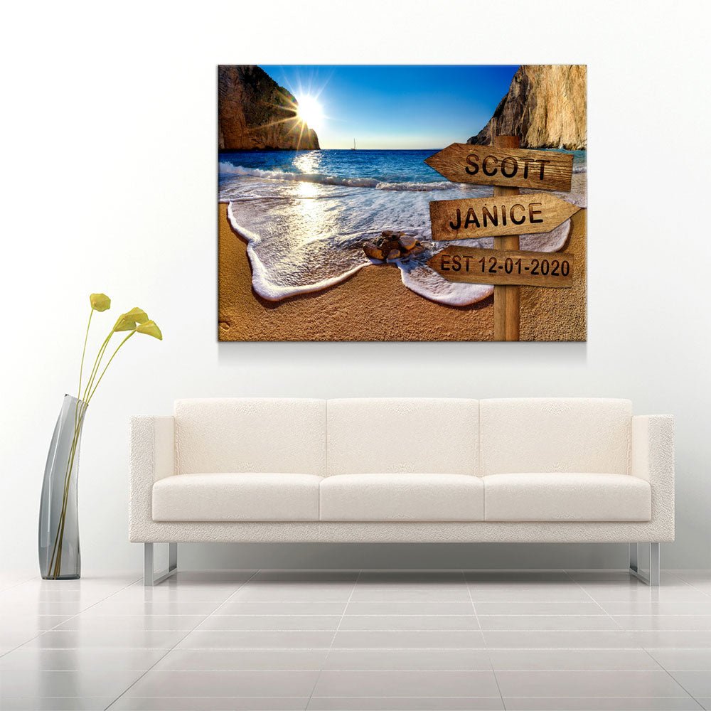 Personalized Names Date Beach Sign Canvas Wall Art, Couples Romantic Gift
