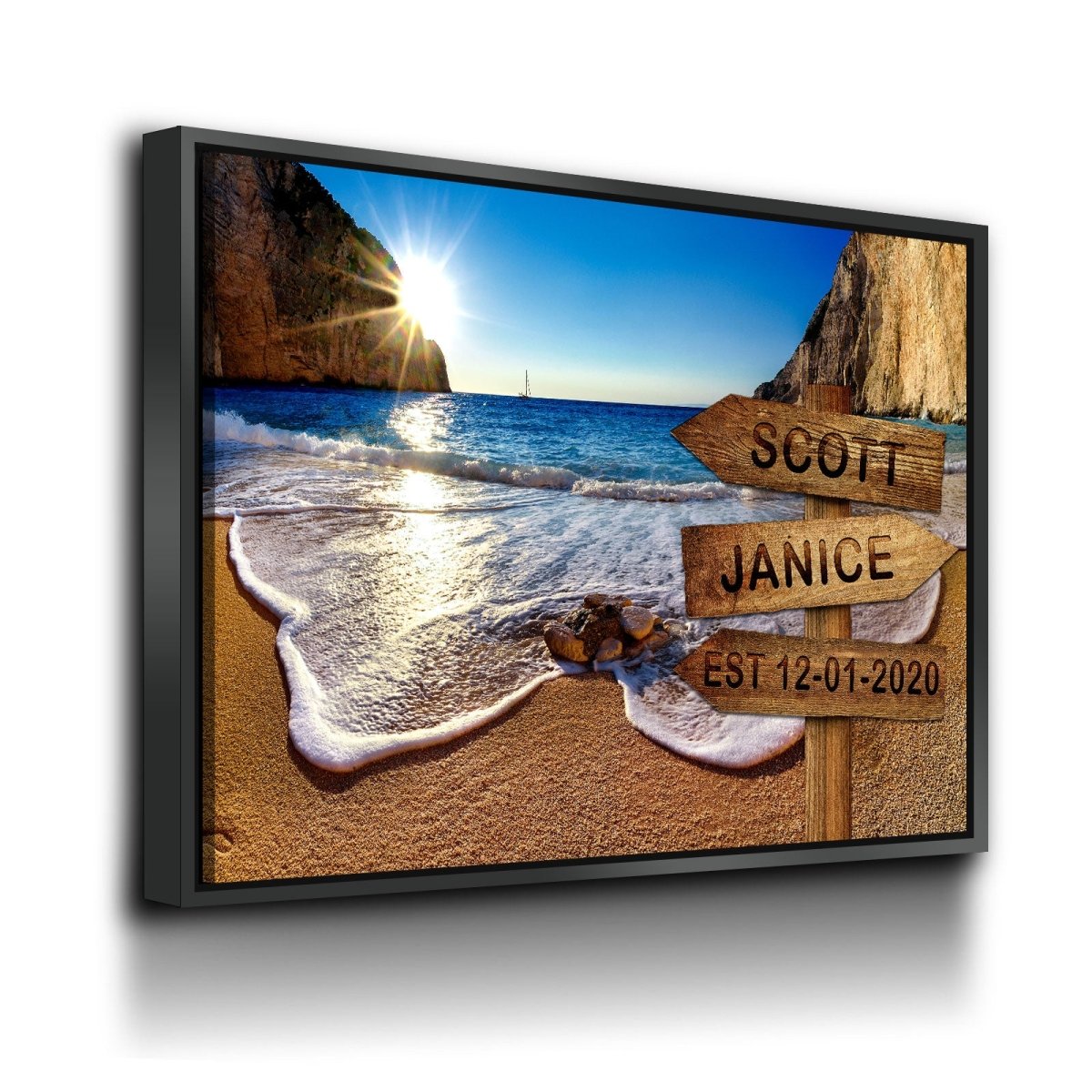 Personalized Names Date Beach Sign Canvas Wall Art, Couples Romantic Gift