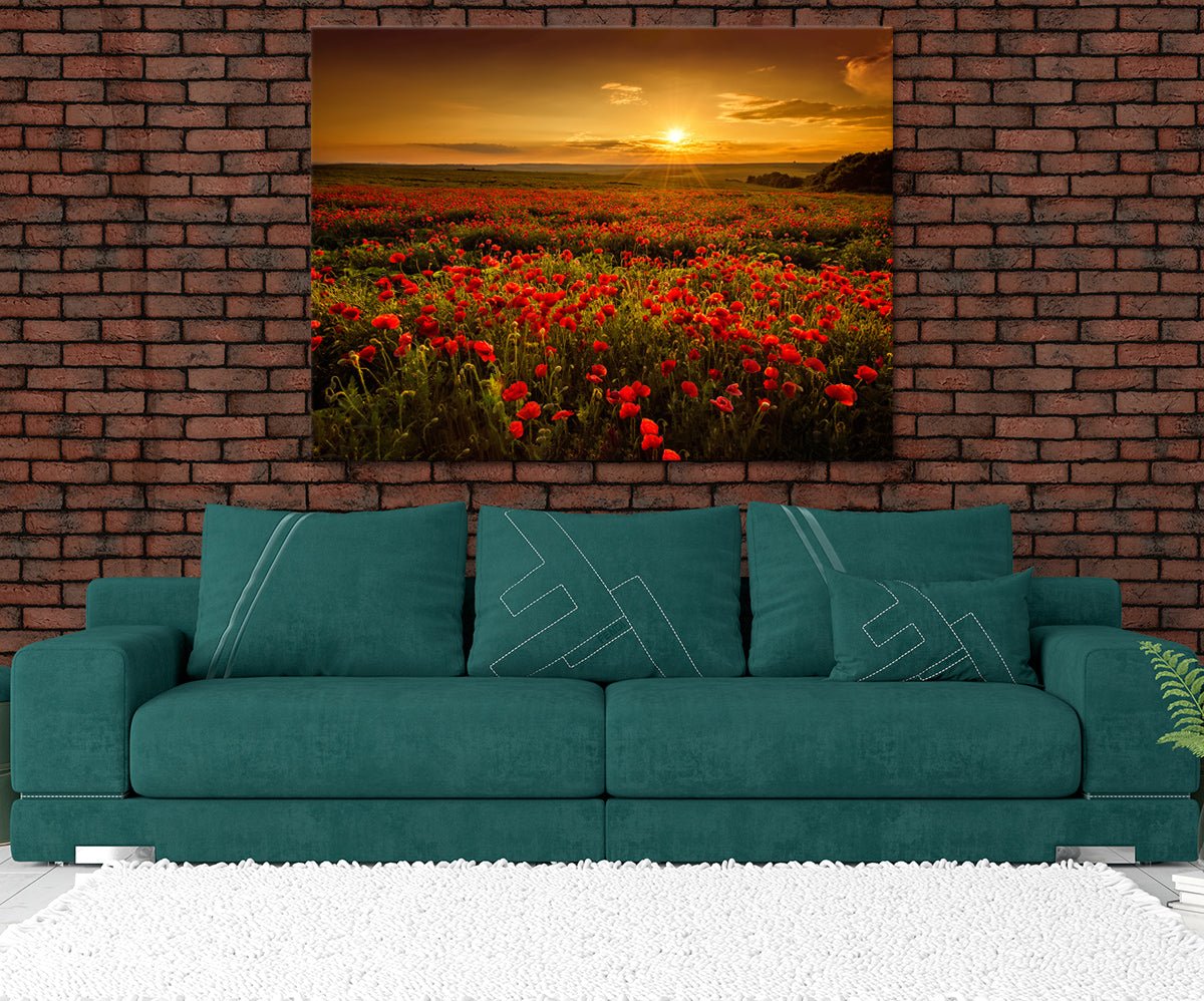 Poppy Flower Poppy Field Canvas Wall Art, Sunset Poppy Fields Art