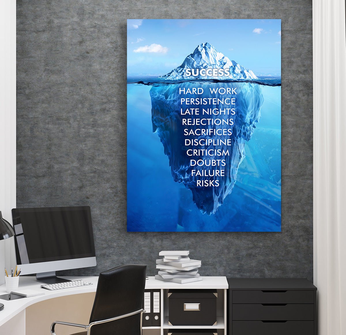 Success Hard Work Persistence Quote Success Is An Iceberg Canvas Wall Art, Motivational Decor