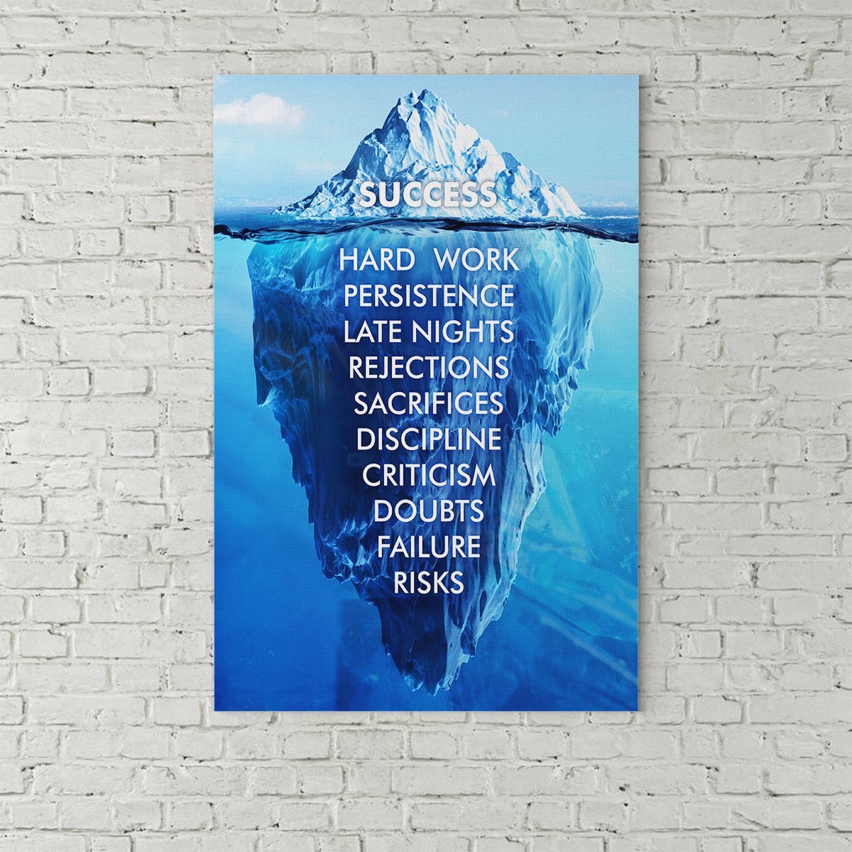 Success Hard Work Persistence Quote Success Is An Iceberg Canvas Wall Art, Motivational Decor