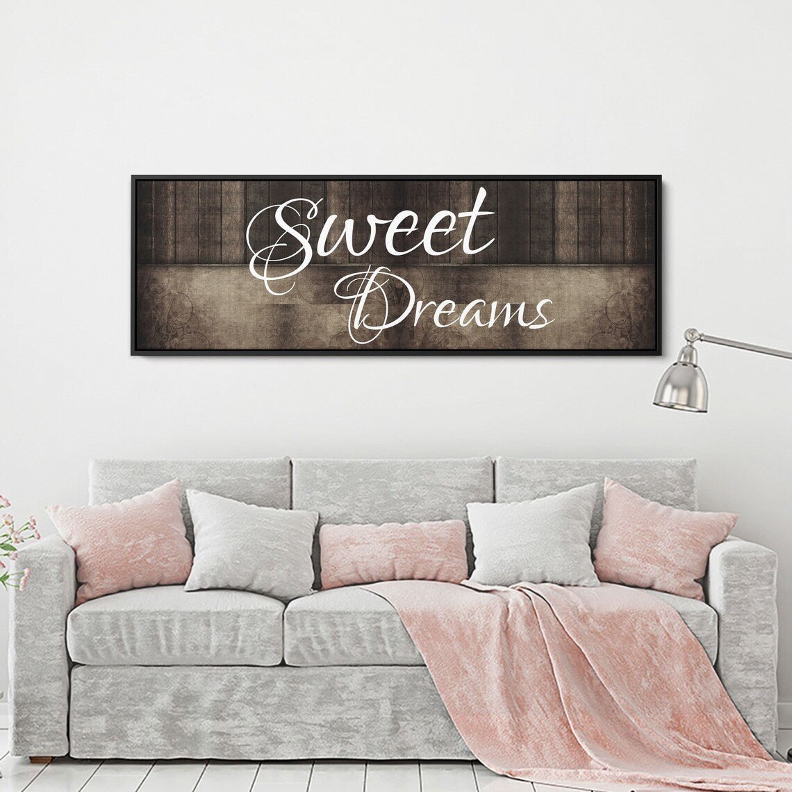 Sweet Dreams Wall Art Canvas, Sweet Dreams Above The Bed Decor Brown With Black Floating Frame
