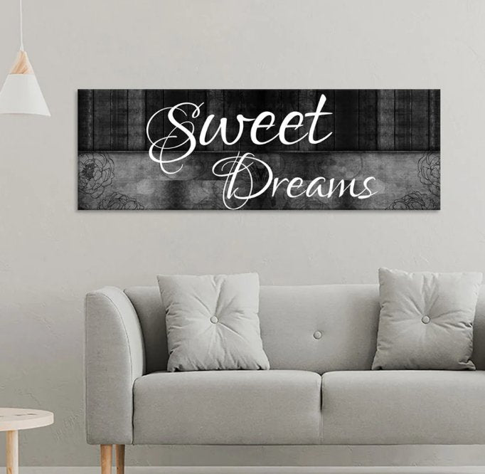 Sweet Dreams Wall Art Canvas, Sweet Dreams Above The Bed Decor Gray With Standard Gallery Wrap