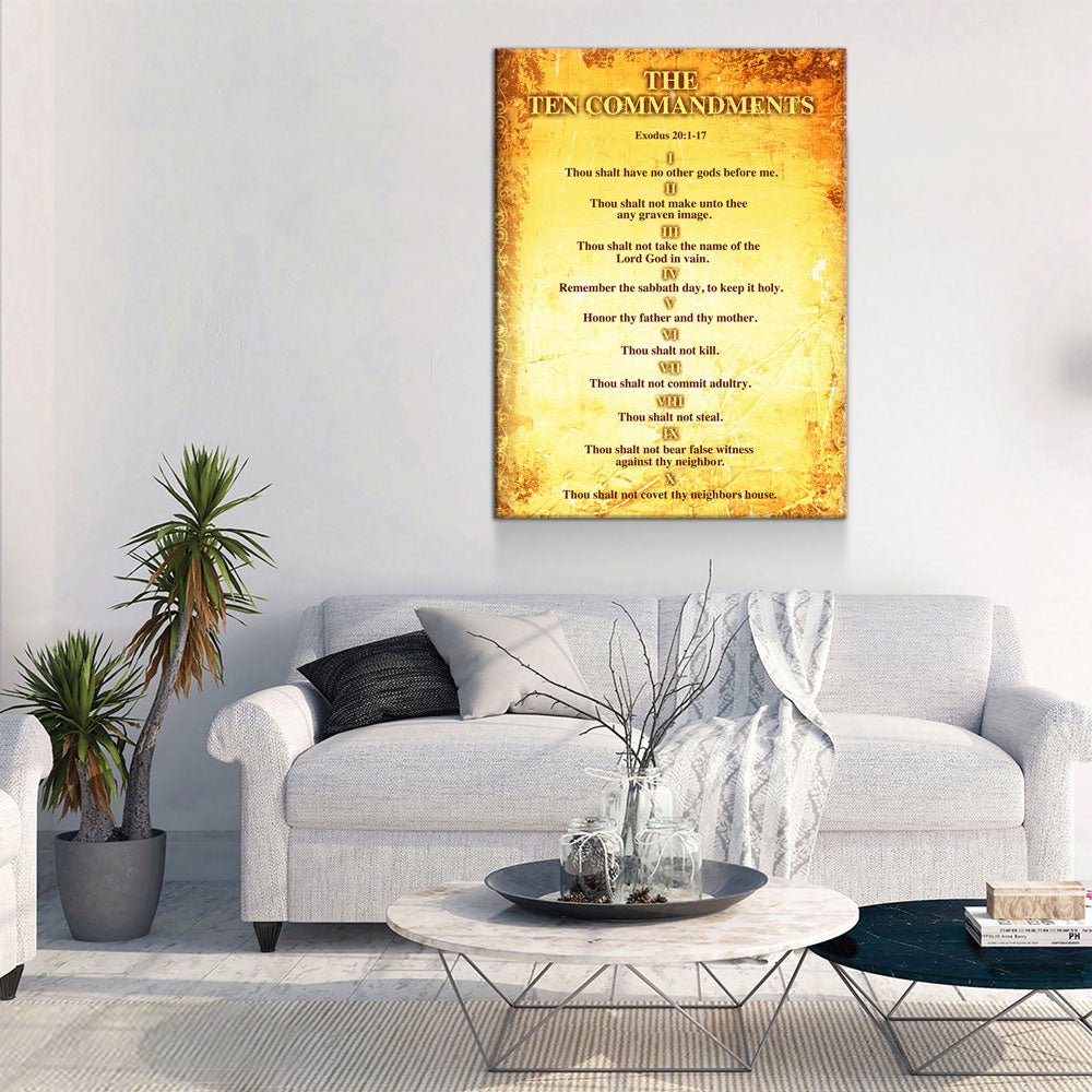The Ten Commandments Canvas Wall Art, Religious Decor, 10 Commandments Print Gallery Wrap