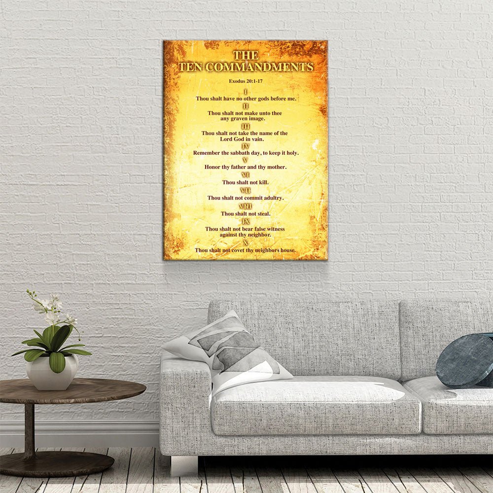 The Ten Commandments Canvas Wall Art, Religious Decor, 10 Commandments Print