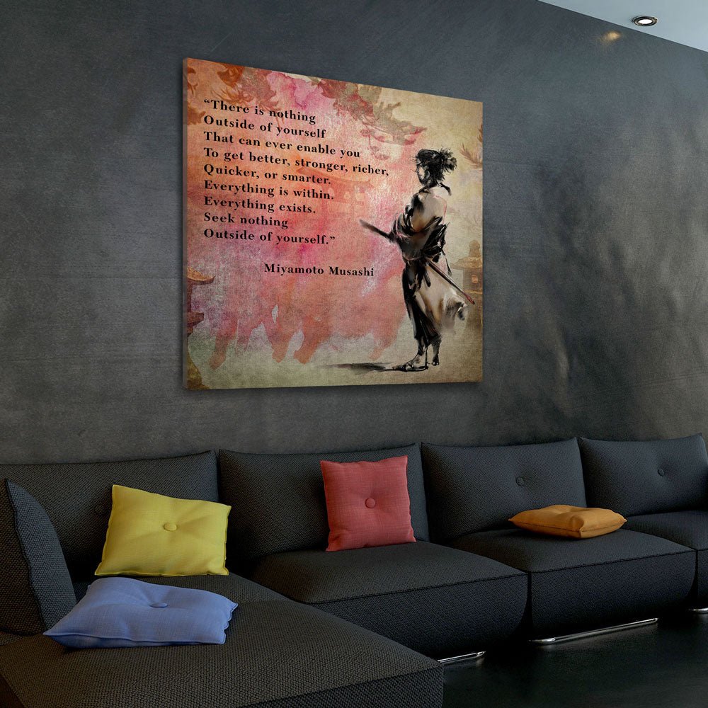 There Is Nothing Outside Yourself Miyamoto Musashi Quote Samurai Art Canvas Wall Art, Ukiyoe, Japanese Art
