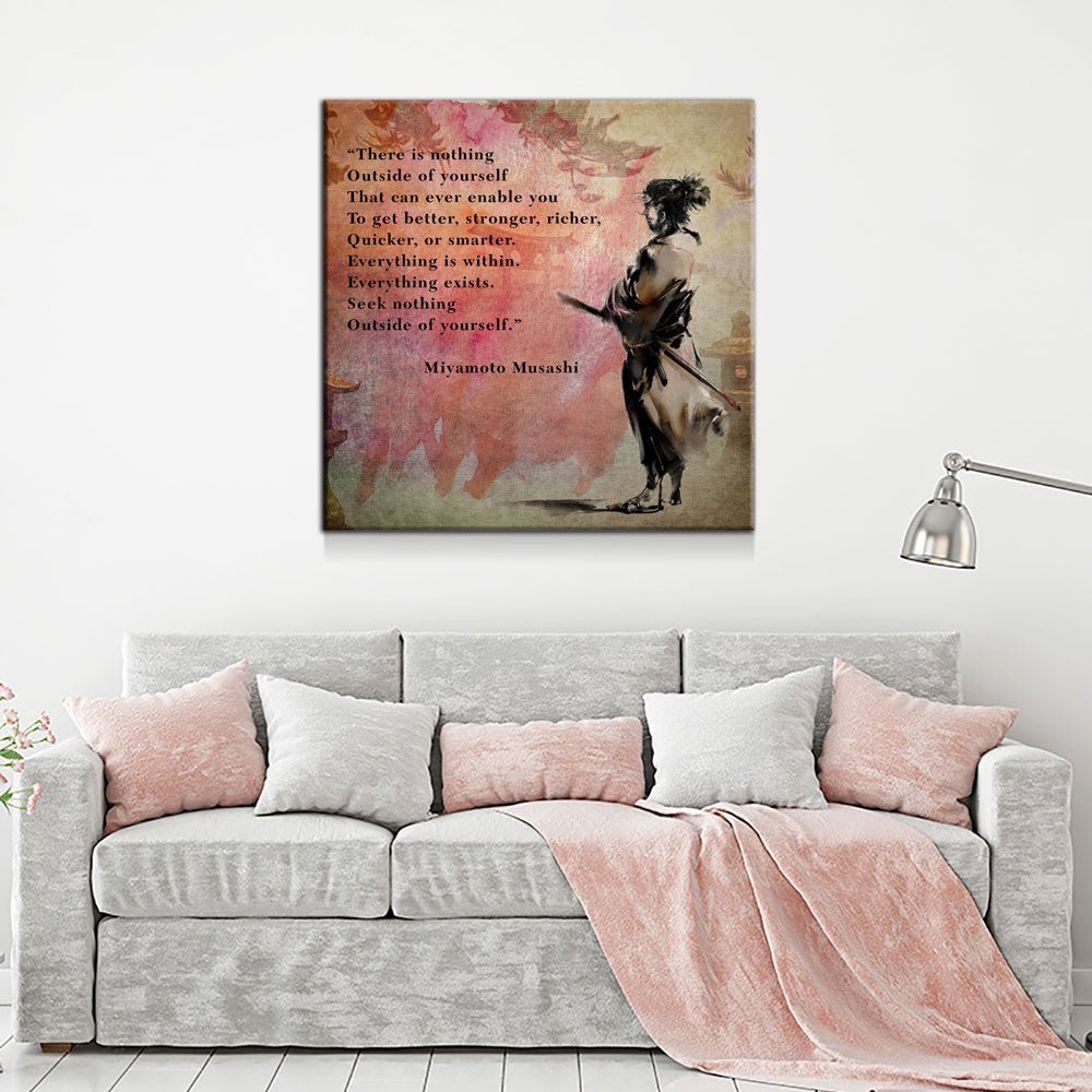 There Is Nothing Outside Yourself Miyamoto Musashi Quote Samurai Art Canvas Wall Art, Ukiyoe, Japanese Art Gallery Wrap