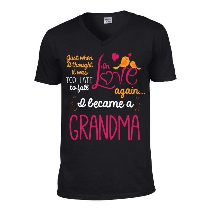Grandma Fall In Love Again T-Shirt Unisex V Neck Black