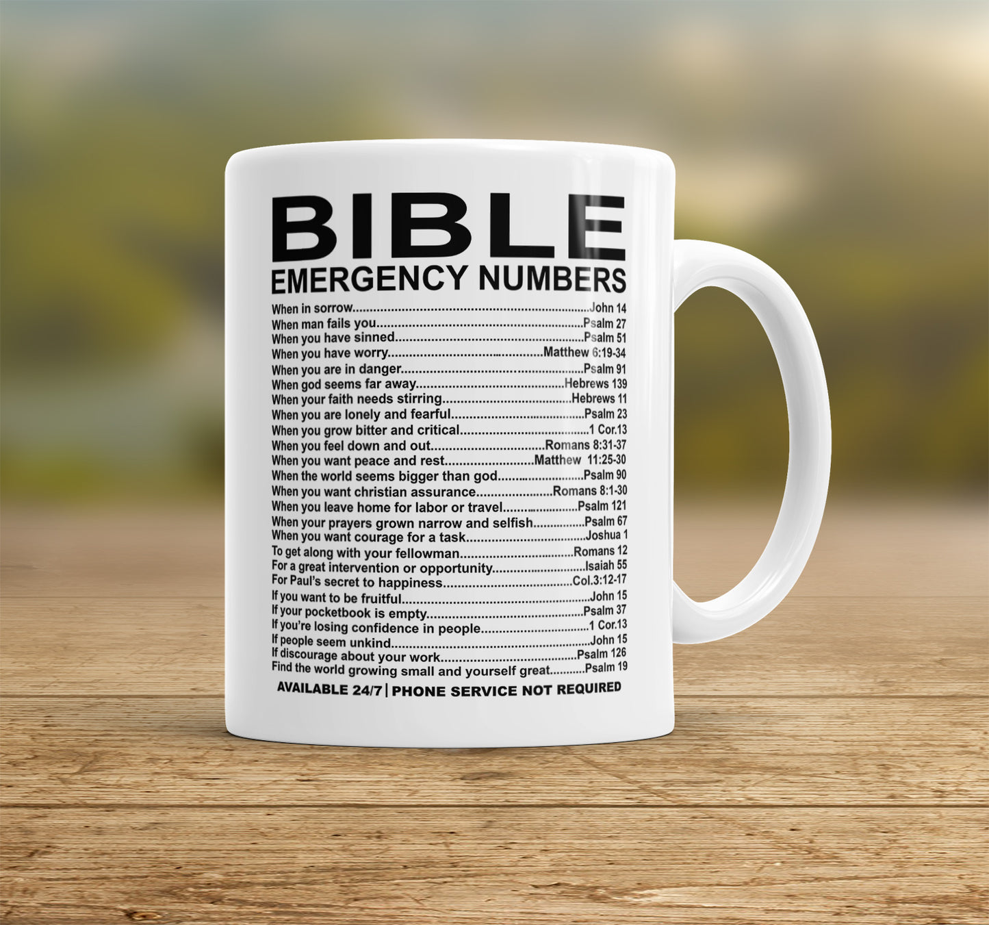 Bible Emergency Numbers Coffee Mug, Bible Mug, Church Gift