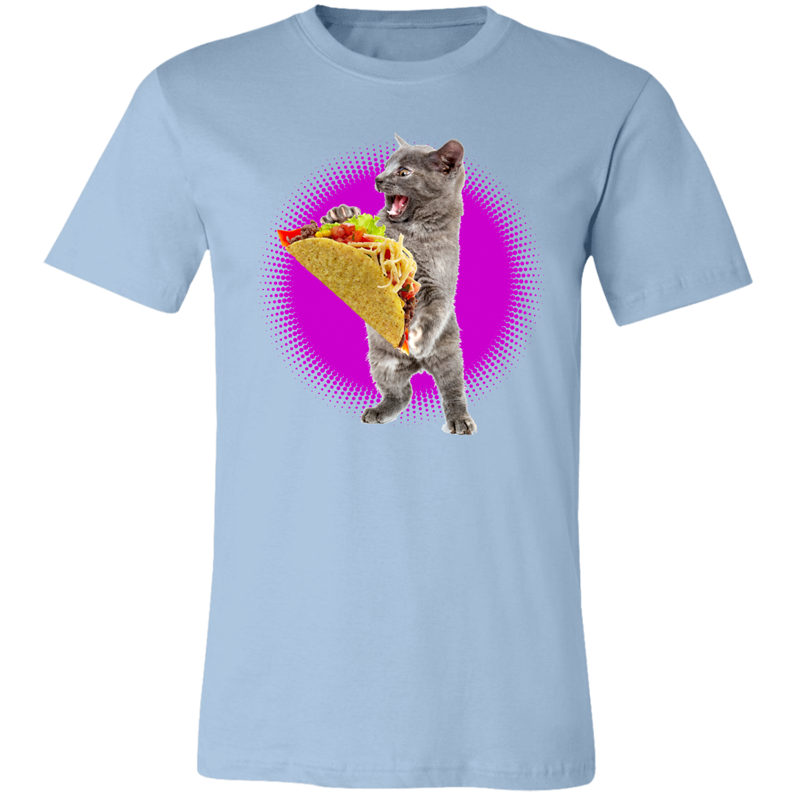 Taco Cat Shirt With Pink Burst Funny Cat & Taco Lovers T-Shirt Light Blue