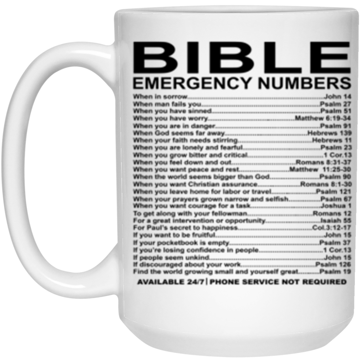Bible Emergency Numbers 15 oz. White Coffee Mug - New White One Size