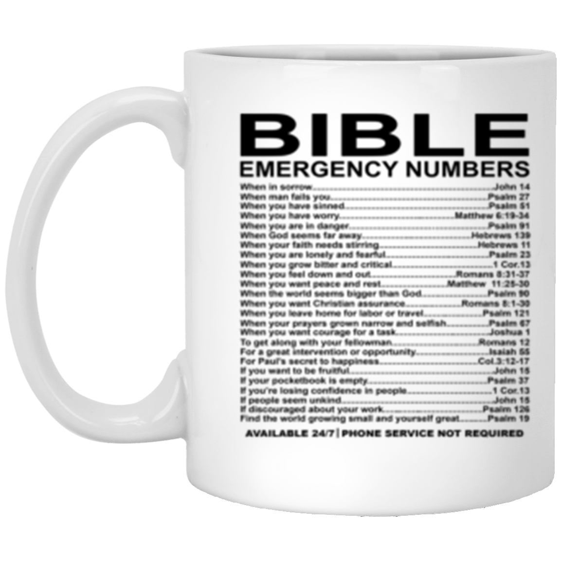 Bible Emergency Numbers Mug 11oz White One Size