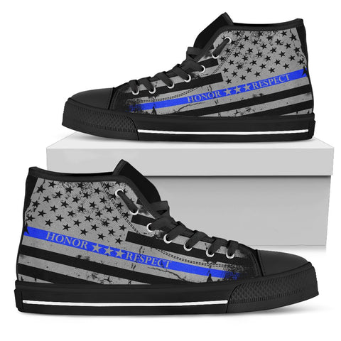 Image of Honor Respect Blue Line Women's Shoes - Women's High Top - Love Family & Home