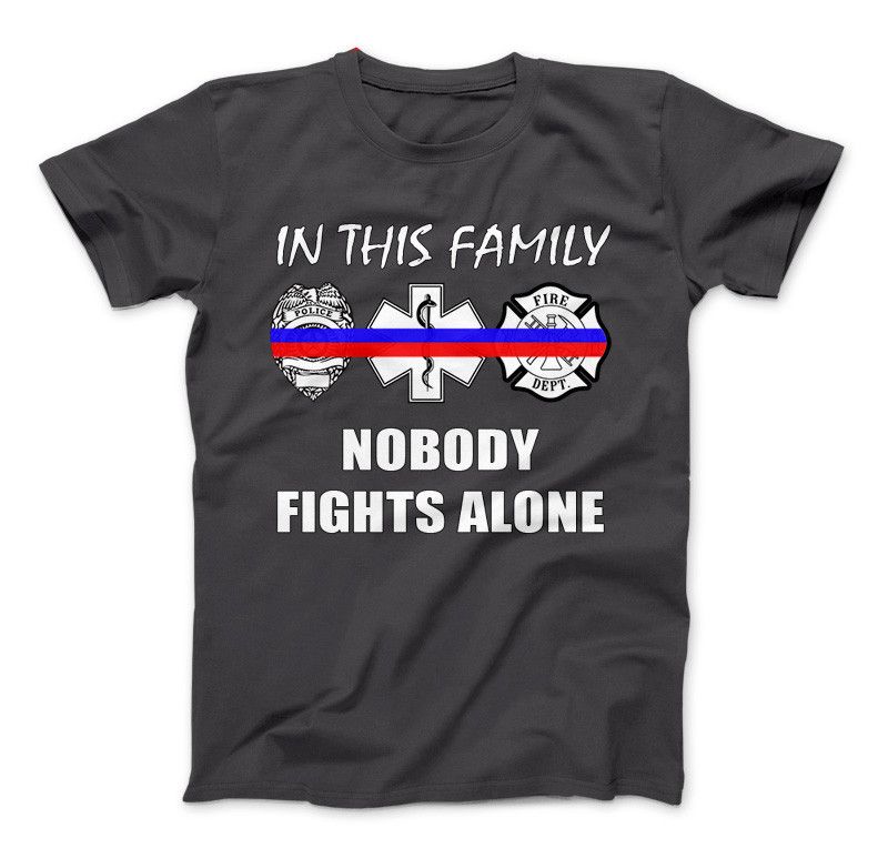 In This Family Nobody Fights Alone Thin Blue and Red Line Series T-Shirt & Apparel Standard T Charcoal