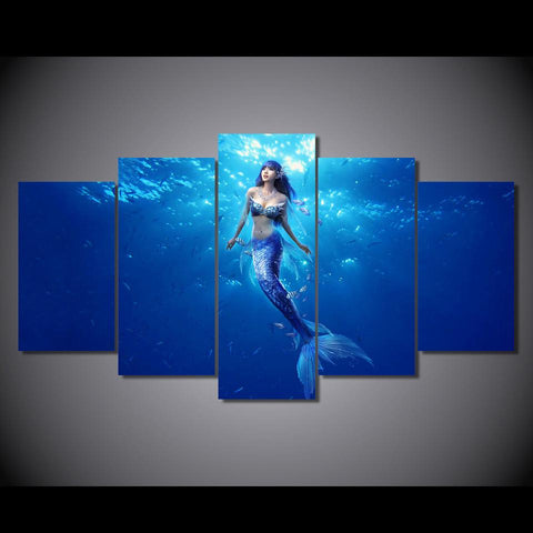 Image of Mermaid Deep Blue 5-Piece Wall Art Canvas - Love Family & Home