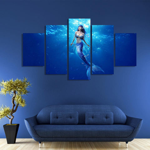 Image of Mermaid Deep Blue 5-Piece Wall Art Canvas - Love Family & Home