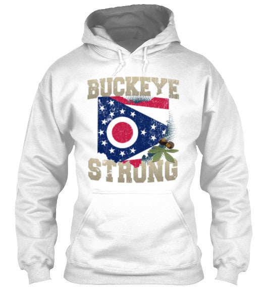 Buckeye Strong Ohio State Flag T-Shirt & Apparel Hoodie White