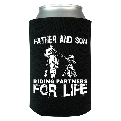 Image of Father And Son Riding Partners For Life Can Koozie Wrap - Love Family & Home