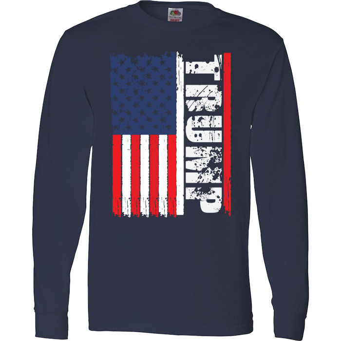 Trump American Flag Limited Edition Print T-Shirt & Apparel Long Sleeve T Navy