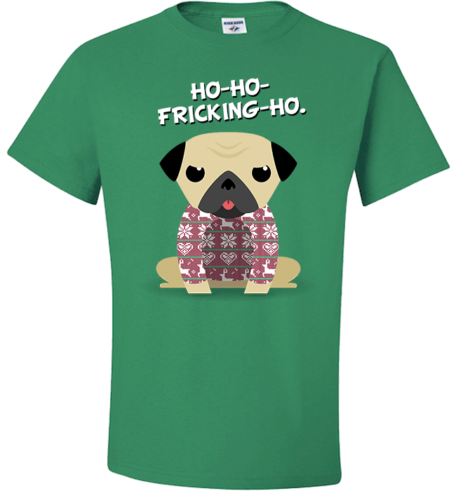 Pug Christmas Standard Fit T Green