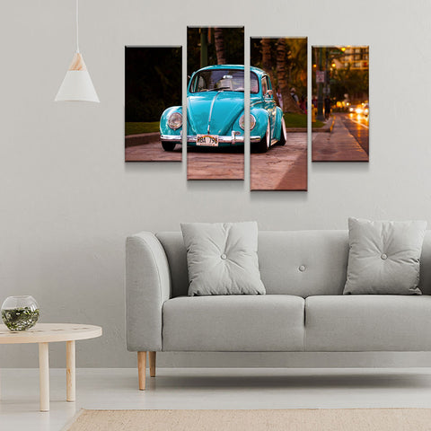 Image of Volkswagen Beetle Bug 4-Piece Wall Art Canvas - Love Family & Home