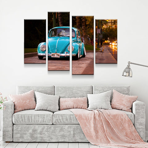Image of Volkswagen Beetle Bug 4-Piece Wall Art Canvas - Love Family & Home