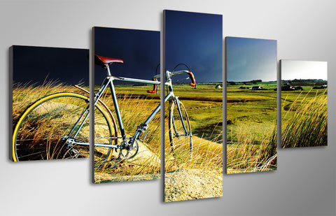 Image of Vintage Bicycle Storm And Field 5-Piece Wall Art Canvas - Love Family & Home