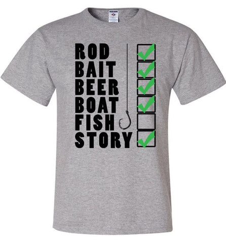 Image of Fishing Checklist Rod Bait Beer Boat Fish Story Fishing Shirt - Love Family & Home