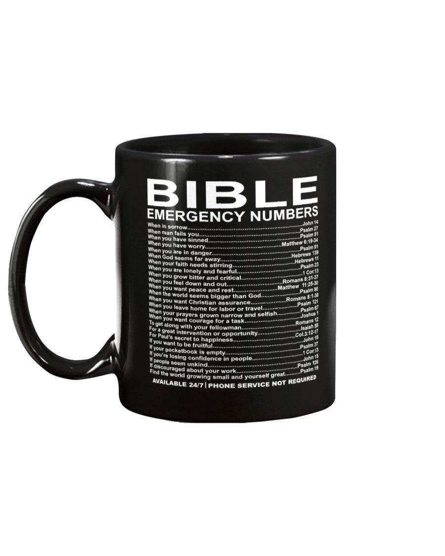 Emergency Bible Numbers 15oz Black Coffee Mug