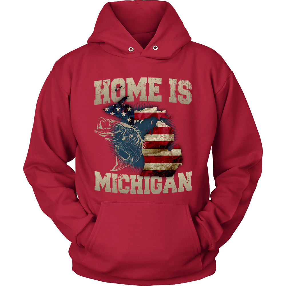 Home Is Michigan State Fishing Flag T-shirt & Apparel Hoodie Red