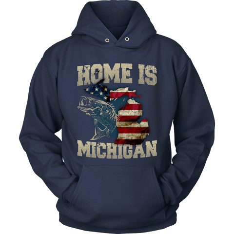 Image of Home Is Michigan State Fishing Flag T-shirt & Apparel - Love Family & Home